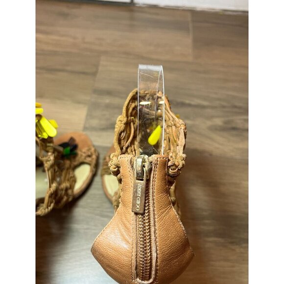 Jimmy Choo RIS Style Macrame Brown Heels With Multi-Color Beaded Accent Size 10 - Picture 7 of 10